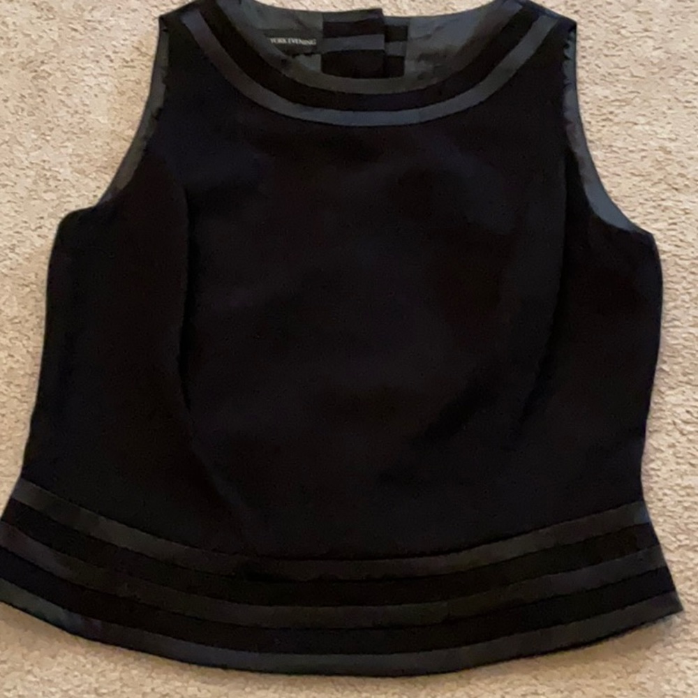 Jones New York Evening sleevesless black top. With satin trim. Size 6